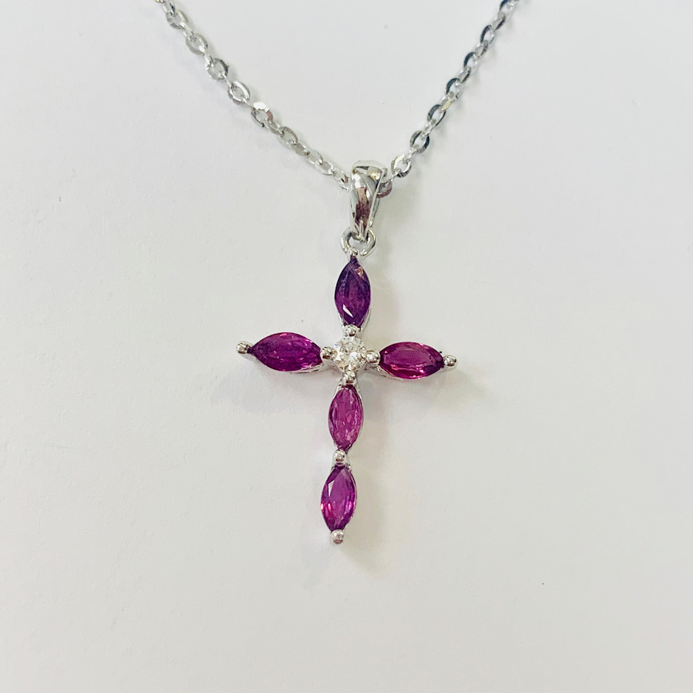 Ruby Cross Necklace Solid 14kt Gold - image 1